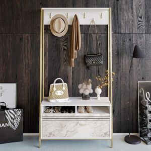 Brayden Studio Hopewell Hall Tree with Bench and Shoe Storage White/Ephesus Gold 180cm H X 94cm W X 35.3cm D