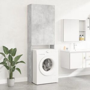 Ebern Designs Awaab 64Cm W x 190Cm H x 25.5Cm D Solid Wood Tall Bathroom Cabinet Concrete Grey 190cm H X 64cm W X 25.5cm D