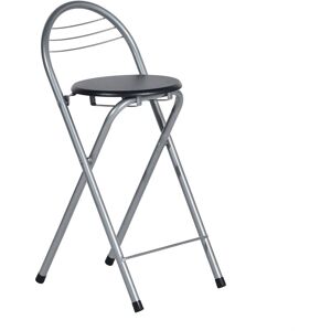 Metro Modern Folding Bar Stools, Compact Kitchen Foldable Bar Stools With Backrest (Silver) Black 1