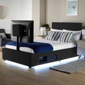 X Rocker XR Living Ava Upholstered TV Bed with LED Lighting Black Small Double (4')