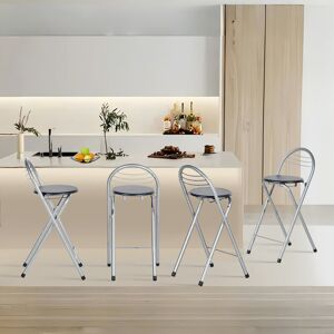 Metro Modern Folding Bar Stools, Compact Kitchen Foldable Bar Stools With Backrest (Silver) Black 4