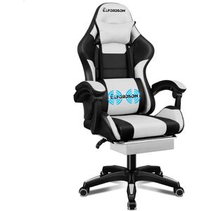 ELFORDSON Adjustable Reclining Faux Leather Swiveling PC & Racing Game Chair White 119cm H X 65cm W X 55cm D