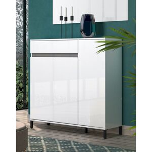 Brayden Studio Caelen 3 Door 1 Drawer White Gloss and Anthracite 30 Pair Shoe Cabinet White Gloss and Anthracite 30
