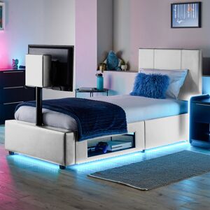 X Rocker XR Living Ava Upholstered TV Bed with LED Lighting White Single (3')