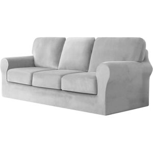 Canora Grey Sofa Cover With Separate Seat Cushions And Backrests Stretch Velvet Sofa Slipcover Couch Covers Furniture Protector Split Combined (3-Seat Set 7 PCS) Grey 185cm H X 235cm W X 104cm D