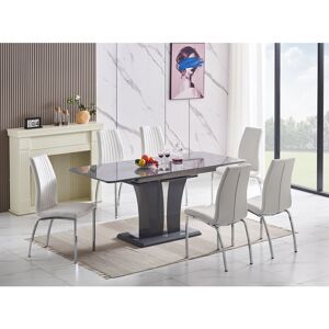 Ivy Bronx Mozart 6 Seater Dining Table & 6 Modalux Chairs White/Silver 6 Ivy Bronx Mozart 6 Seater Dining Table & 6 Modalux Chairs White/Silver 6