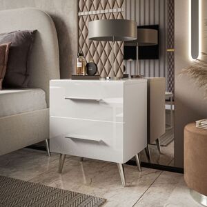 George Oliver Berke LUX Nightstand on Legs with Glossy Top White/Silver 55cm H X 45cm W X 38.5cm D George Oliver Berke LUX Nightstand on Legs with Glossy Top White/Silver 55cm H X 45cm W X 38.5cm D