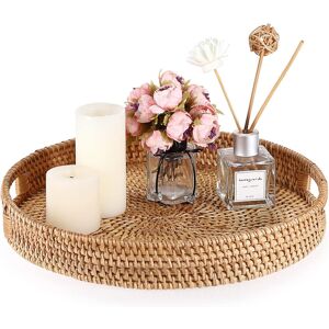 Latitude Vive Round Rattan Woven Serving Tray with Handle Brown 30cm W X 30cm D X 5cm H Latitude Vive Round Rattan Woven Serving Tray with Handle Brown 30cm W X 30cm D X 5cm H