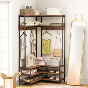 Rio L-Shaped Coat Rack, Corner Hall Tree With Shoe Compartment, Shelf And 7 Hooks Brown 10cm W X 10cm D Rio L-Shaped Coat Rack, Corner Hall Tree With Shoe Compartment, Shelf And 7 Hooks Brown 10cm W X 10cm D