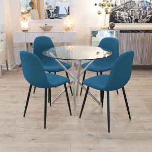 Ivy Bronx Rousseau 4 - Person Dining Set Chrome/Teal 4 Ivy Bronx Rousseau 4 - Person Dining Set Chrome/Teal 4