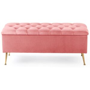 Canora Grey Amara Chesterfield Ottoman Storage Bench – Plush Velvet Upholstered Blanket Storage Box with Gold Metal Legs Pink 45cm H x 90cm W x 40cm D Canora Grey Amara Chesterfield Ottoman Storage Bench – Plush Velvet Upholstered Blanket Storage Box with Gold Metal Legs Pink 45cm H x 90cm W x 40cm D