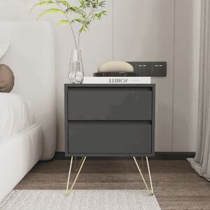 Fairmont Park 2 Drawers Bedside Table Cream Colour with Golden Legs Grey 57cm H X 45cm W X 40cm D Fairmont Park 2 Drawers Bedside Table Cream Colour with Golden Legs Grey 57cm H X 45cm W X 40cm D