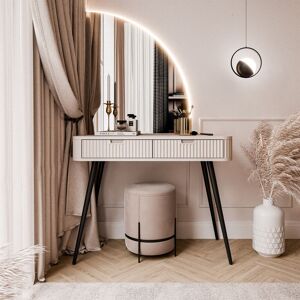 Corrigan Studio Omusa Dressing Table -QS with LED Mirror Cashmere/Black 80cm H X 103cm W X 49cm D Corrigan Studio Omusa Dressing Table -QS with LED Mirror Cashmere/Black 80cm H X 103cm W X 49cm D
