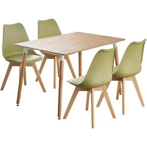 Mikado Living Stephenie 4 Person Dining set - a Rectangular Plastic Dining Table with Wooden Legs and a Set of 4 Faux Leather Cushion Padded Dining Chairs for Dinin Lime Green 4 Mikado Living Stephenie 4 Person Dining set - a Rectangular Plastic Dining Table with Wooden Legs and a Set of 4 Faux Leather Cushion Padded Dining Chairs for Dinin Lime Green 4