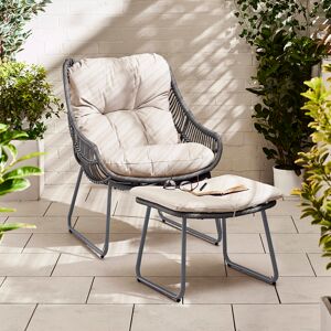Latitude Run Lailaa Outdoor Large Chair and Footstool for Gardens or Indoor Spaces in Boho Industrial Style Grey 92cm H X 80cm W X 71cm D Latitude Run Lailaa Outdoor Large Chair and Footstool for Gardens or Indoor Spaces in Boho Industrial Style Grey 92cm H X 80cm W X 71cm D
