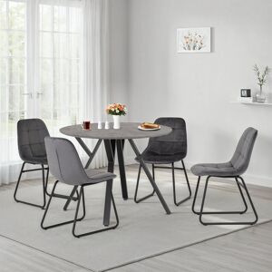 Ivy Bronx Cajigas Round Dining Table Set Grey Velvet 4 Ivy Bronx Cajigas Round Dining Table Set Grey Velvet 4
