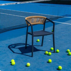 17 Stories Ixia Outdoor Stacking Patio Dining Armchair Black/Brown 76cm H X 56cm W X 52cm D 17 Stories Ixia Outdoor Stacking Patio Dining Armchair Black/Brown 76cm H X 56cm W X 52cm D