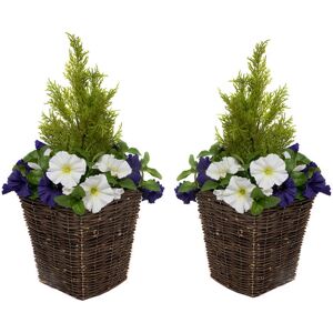 Lily Manor 2 x Artificial White Petunias Rattan Patio Planters Purple/White Lily Manor 2 x Artificial White Petunias Rattan Patio Planters Purple/White
