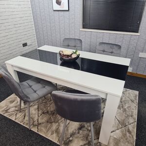 Fairmont Park Dining Table Wooden White And Black Table Tufted Velvet Grey Or Black Chairs Set Grey 4 Fairmont Park Dining Table Wooden White And Black Table Tufted Velvet Grey Or Black Chairs Set Grey 4