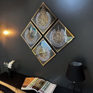 Langley Street Ayatul Kursi, Surah Al Ikhlas, Al Falaq and Al Nas Tempered Glass Wall Décor Black/Gold 49cm H X 101cm W Langley Street Ayatul Kursi, Surah Al Ikhlas, Al Falaq and Al Nas Tempered Glass Wall Décor Black/Gold 49cm H X 101cm W