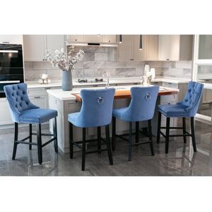 Mercer41 Lux Velvet Upholstered Bar Stools Blue 105cm H X 50cm W X 60cm D Mercer41 Lux Velvet Upholstered Bar Stools Blue 105cm H X 50cm W X 60cm D