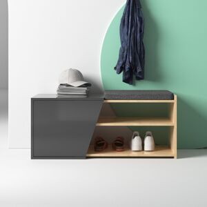 Hashtag Home Aero Upholstered Storage Bench Entryway & Hallway Seating with Shoe Storage Oak/Anthracite 47cm H X 104cm W X 37cm D Hashtag Home Aero Upholstered Storage Bench Entryway & Hallway Seating with Shoe Storage Oak/Anthracite 47cm H X 104cm W X 37cm D