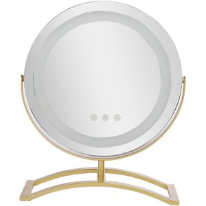Fairmont Park Desktop Gold Round LED Tricolor Makeup Mirror with Lights Gold 30cm H X 25cm W X 10cm D Fairmont Park Desktop Gold Round LED Tricolor Makeup Mirror with Lights Gold 30cm H X 25cm W X 10cm D