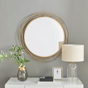 Canora Grey Rowden layered metal frame round mirror with a modern statement design Gold 228.6cm H X 228.6cm W X 8.89cm D Canora Grey Rowden layered metal frame round mirror with a modern statement design Gold 228.6cm H X 228.6cm W X 8.89cm D