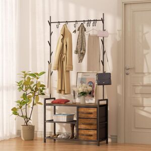Rio Metal Freestanding Coat Rack with Storage Black/Brown 176cm H X 84cm W X 30cm D Rio Metal Freestanding Coat Rack with Storage Black/Brown 176cm H X 84cm W X 30cm D