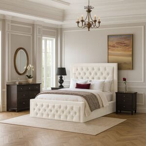 Mercer41 Lillias Velvet Ottoman Bed Cream 135 x 190 cm Mercer41 Lillias Velvet Ottoman Bed Cream 135 x 190 cm