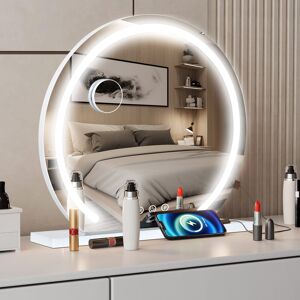 Metro Makeup Mirror with 3 Color Lights, Makeup mirror with Dimmable LED Light Strip, Large Round Mirror White 60 cm H x 60 cm W Metro Makeup Mirror with 3 Color Lights, Makeup mirror with Dimmable LED Light Strip, Large Round Mirror White 60 cm H x 60 cm W