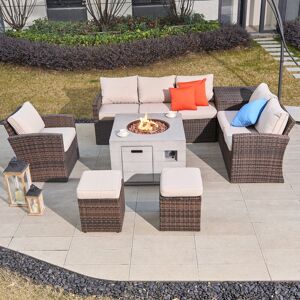 Ebern Designs 7-Piece Rattan Patio Sectional Sofa Set With Fire Pit Table Black 8 Ebern Designs 7-Piece Rattan Patio Sectional Sofa Set With Fire Pit Table Black 8