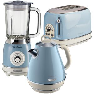Ariete Vintage 1.7L Kettle With 2 Slice Toaster And 1.5L Glass Jug Blender Set Blue 1.7L Ariete Vintage 1.7L Kettle With 2 Slice Toaster And 1.5L Glass Jug Blender Set Blue 1.7L