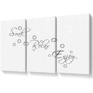Happy Larry Bathroom Quote Soak Relax Enjoy White - 3 Piece Wrapped Canvas Graphic Art 101.6cm H x 203cm W Happy Larry Bathroom Quote Soak Relax Enjoy White - 3 Piece Wrapped Canvas Graphic Art 101.6cm H x 203cm W
