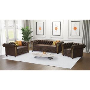ClassicLiving Chesterfield Friedrich Sofa Set 3+2+1 Made of Vintage Look Microfibre with Solid Wood Legs Dark Brown 3 ClassicLiving Chesterfield Friedrich Sofa Set 3+2+1 Made of Vintage Look Microfibre with Solid Wood Legs Dark Brown 3