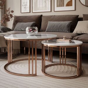 Canora Grey LORI 2-in-1 Coffee Table Set – High-Gloss Top and Copper Base White Gloss Canora Grey LORI 2-in-1 Coffee Table Set – High-Gloss Top and Copper Base White Gloss