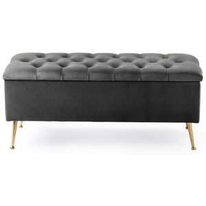 Canora Grey Amara Chesterfield Ottoman Storage Bench – Plush Velvet Upholstered Blanket Storage Box with Gold Metal Legs Steel Grey 45cm H x 90cm W x 40cm D Canora Grey Amara Chesterfield Ottoman Storage Bench – Plush Velvet Upholstered Blanket Storage Box with Gold Metal Legs Steel Grey 45cm H x 90cm W x 40cm D