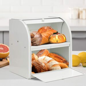Lark Manor Double Compartment Metal Bread Box – Roll Top Storage for Bread, Buns, and Pastries. White Lark Manor Double Compartment Metal Bread Box – Roll Top Storage for Bread, Buns, and Pastries. White