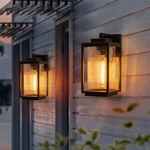 17 Stories IP23 1-Light Square Outdoor Indoor Lantern Wall Sconce With Clear Striped Glass(2 Pack) Matte Black 32cm H X 15cm W X 18.5cm D 17 Stories IP23 1-Light Square Outdoor Indoor Lantern Wall Sconce With Clear Striped Glass(2 Pack) Matte Black 32cm H X 15cm W X 18.5cm D