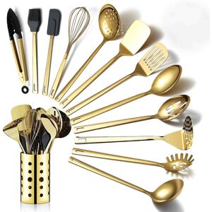 Belfry Kitchen Gold Cooking Utensils Set, Stainless Steel 13 Pieces Kitchen Utensils Set With Titanium Gold Plating, Kitchen Tools Set With Utensil Holder, Dishwashe Gold Belfry Kitchen Gold Cooking Utensils Set, Stainless Steel 13 Pieces Kitchen Utensils Set With Titanium Gold Plating, Kitchen Tools Set With Utensil Holder, Dishwashe Gold