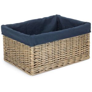 Lily Manor Wicker Storage Basket with Lining Antique Wash/Navy 23cm H x 47cm W x 35cm D Lily Manor Wicker Storage Basket with Lining Antique Wash/Navy 23cm H x 47cm W x 35cm D