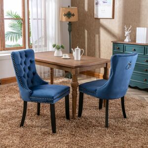 Mercer41 Delafield Lux Velvet Upholstered Kitchen Dining Chairs Blue/Black 95cm H X 50cm W X 62cm D Mercer41 Delafield Lux Velvet Upholstered Kitchen Dining Chairs Blue/Black 95cm H X 50cm W X 62cm D
