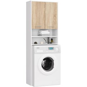 Ebern Designs Elfgund 180Cm H Free-Standing Bathroom Cabinet White/Sonoma Ebern Designs Elfgund 180Cm H Free-Standing Bathroom Cabinet White/Sonoma