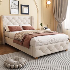 Lark Manor Kenny Upholstered Storage Bed Beige Single (3') Lark Manor Kenny Upholstered Storage Bed Beige Single (3')