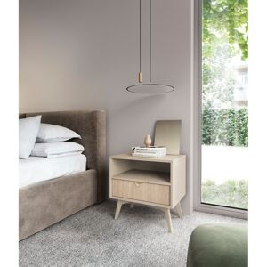 Mikado Living Alcesta Manufactured Wood Bedside Table Beige Matt/Oak Scandi 53.8cm H X 53.9cm W X 38cm D Mikado Living Alcesta Manufactured Wood Bedside Table Beige Matt/Oak Scandi 53.8cm H X 53.9cm W X 38cm D