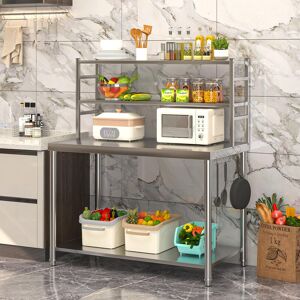 Belfry Kitchen Stainless Steel Table With 2 Adjustable Tier Shelves Silver 138cm H X 122cm W X 61cm D Belfry Kitchen Stainless Steel Table With 2 Adjustable Tier Shelves Silver 138cm H X 122cm W X 61cm D