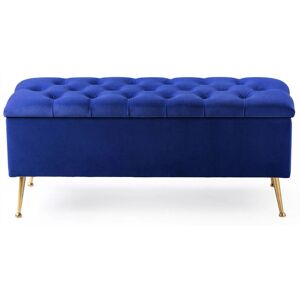 Canora Grey Amara Chesterfield Ottoman Storage Bench – Plush Velvet Upholstered Blanket Storage Box with Gold Metal Legs Sapphire Blue 45cm H x 120cm W x 40cm D Canora Grey Amara Chesterfield Ottoman Storage Bench – Plush Velvet Upholstered Blanket Storage Box with Gold Metal Legs Sapphire Blue 45cm H x 120cm W x 40cm D