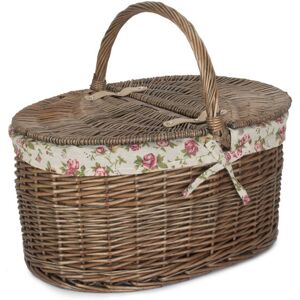 Lily Manor Wicker Deep Oval Picnic Basket with Garden Rose Lining Antique Wash 35cm H X 50cm W X 35cm D Lily Manor Wicker Deep Oval Picnic Basket with Garden Rose Lining Antique Wash 35cm H X 50cm W X 35cm D
