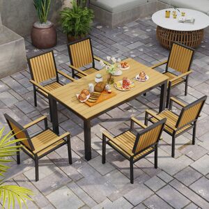 Astoria Grand Rectangular 7 - Piece 6 - People 85Cm L Outdoor Table Set Black/Natural 6 Astoria Grand Rectangular 7 - Piece 6 - People 85Cm L Outdoor Table Set Black/Natural 6