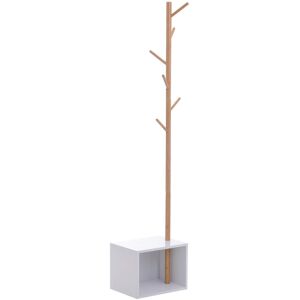 Ebern Designs Fardows 6 - Hook Freestanding Coat Stand in White/Beige White;Beige 180cm H X 40cm W X 30cm D Ebern Designs Fardows 6 - Hook Freestanding Coat Stand in White/Beige White;Beige 180cm H X 40cm W X 30cm D